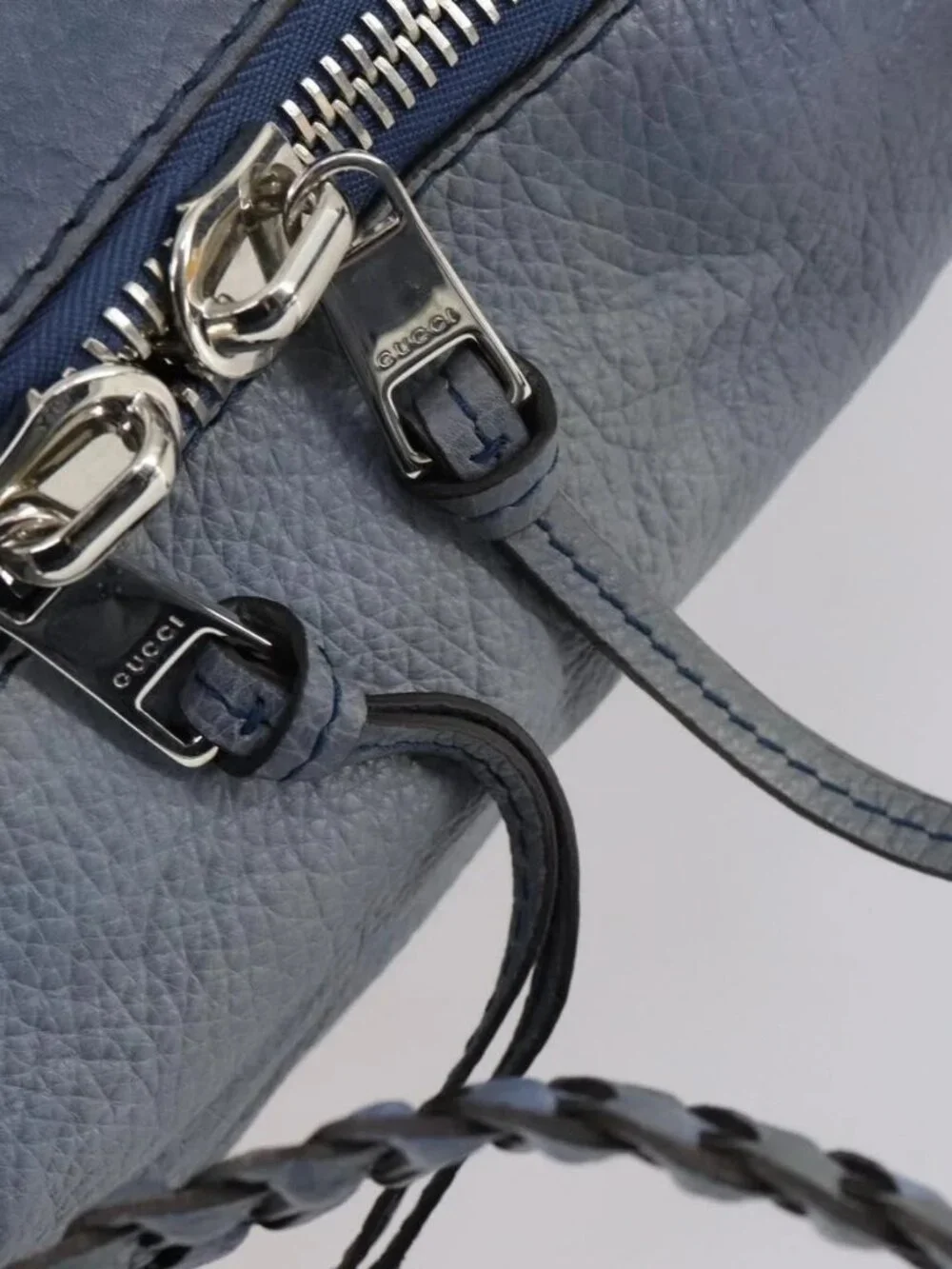 GUCCI Bamboo Tote Bag Leather Blue Auth